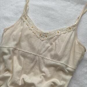 perfect fitted cream beaded lace babydoll cami with adjustable straps